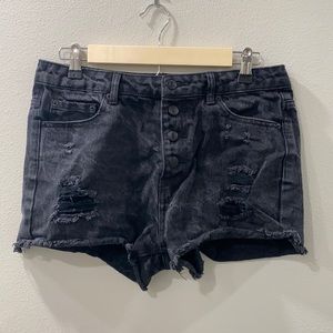 Black Distressed Denim Cutoffs